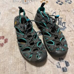 Keen Sandals Womens 8.5 Gray Teal Slip On Outdoor Hiking Shoes